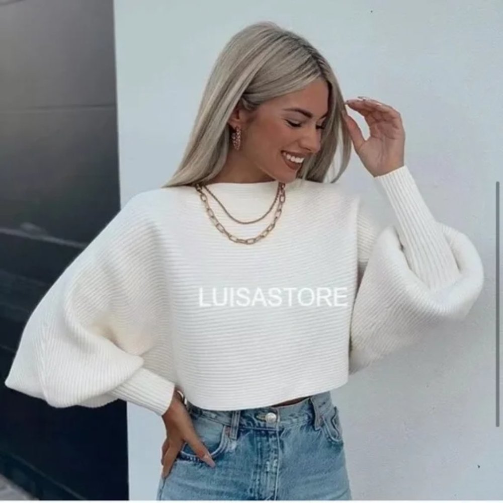 ZARA Knit Cropped Sweater Loose-fit Balloon Sleeve - Picture 4 of 8